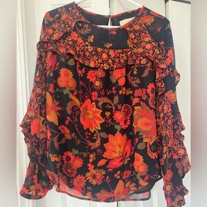LOFT Black and Red Floral Blouse